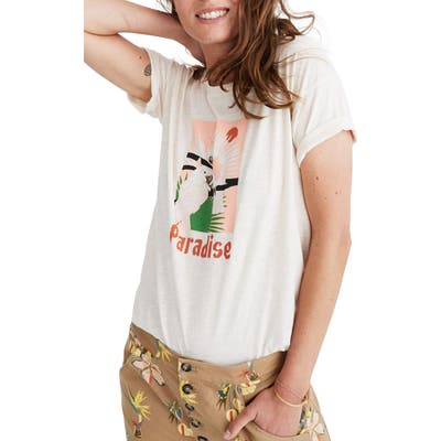 Madewell Paradise Parrots Graphic Whisper Cotton Crewneck Tee, Ivory