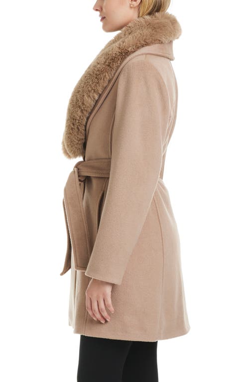 Shop Vince Camuto Wrap Coat With Removable Faux Fur Collar In French Beige