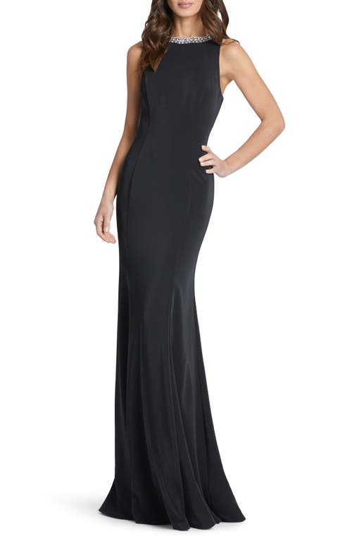 Crystal Neck Trumpet Gown in Black