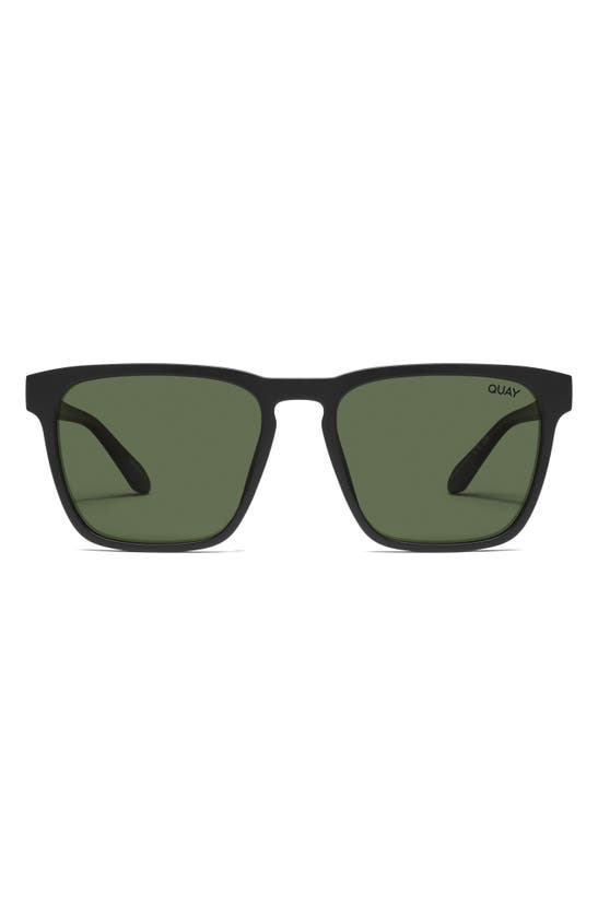 Shop Quay Unplugged 45mm Polarized Square Sunglasses In Matte Black / Green Polarized