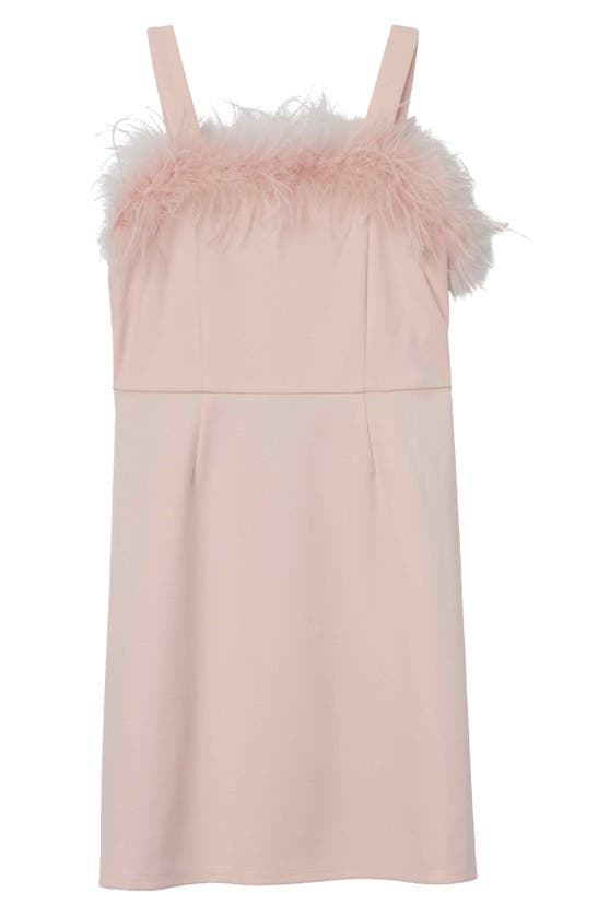 Shop Speechless Kids' Feather Trim Crepe Dress In Blush Jm