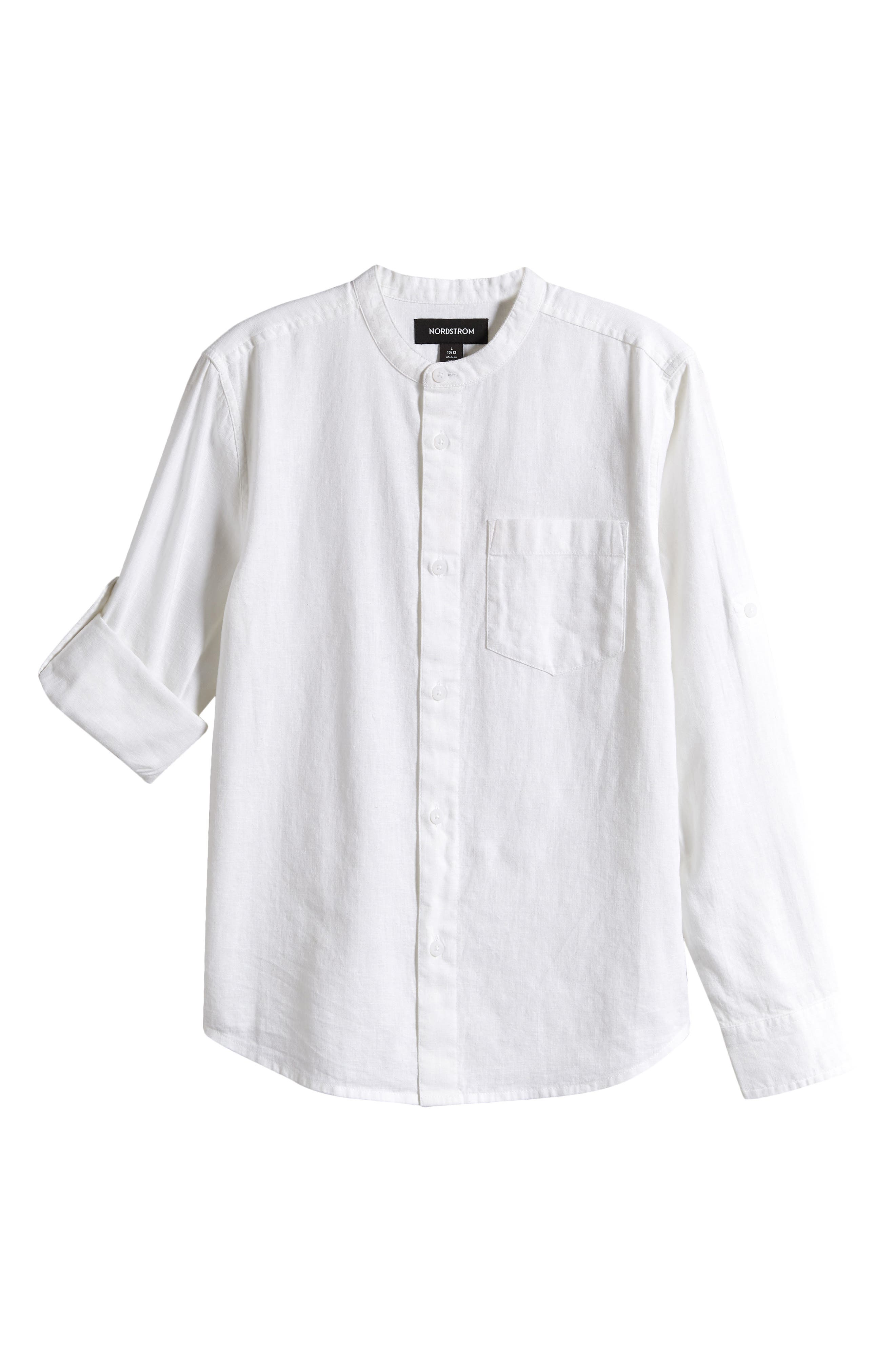 Nordstrom Kids' Band Collar Linen & Cotton Button-Up Shirt | Nordstrom