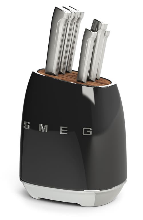 Smeg Stainless Steel 6-piece Knife Block Set In Black