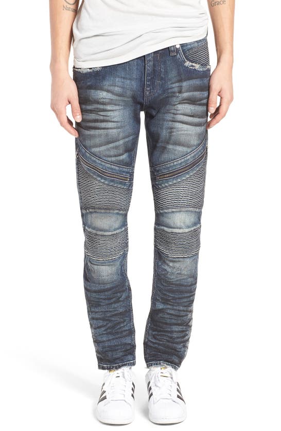 Rock Revival Skinny Fit Moto Jeans In Medium Blue