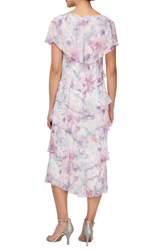 Shop Sl Fashions Floral Metallic Layered Ruffle Dress In Mauve Multi