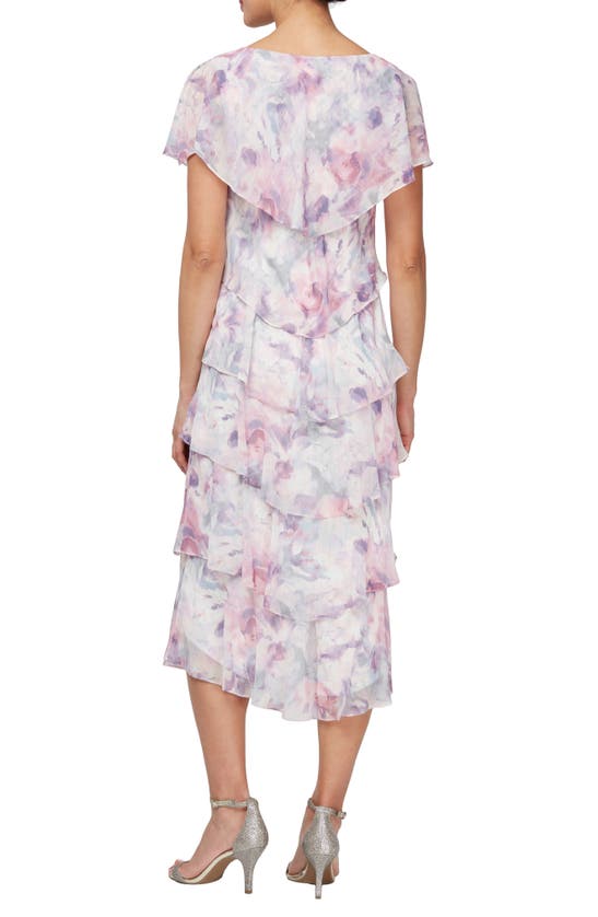 Sl Fashions Floral Metallic Layered Ruffle Dress In Mauve Multi
