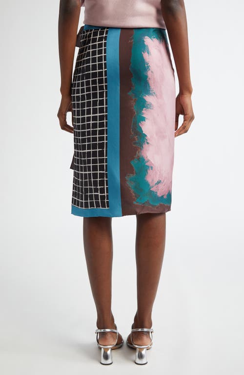 Dries Van Noten Womens Dessin B Abstract-print Wrap-front Silk Midi Skirt In Pink/teal