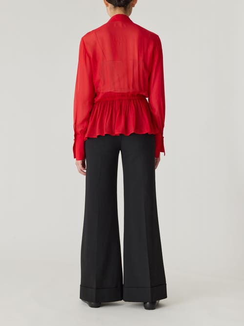 Rebecca Taylor Covered Button Tie Front Blouse In Red Lip