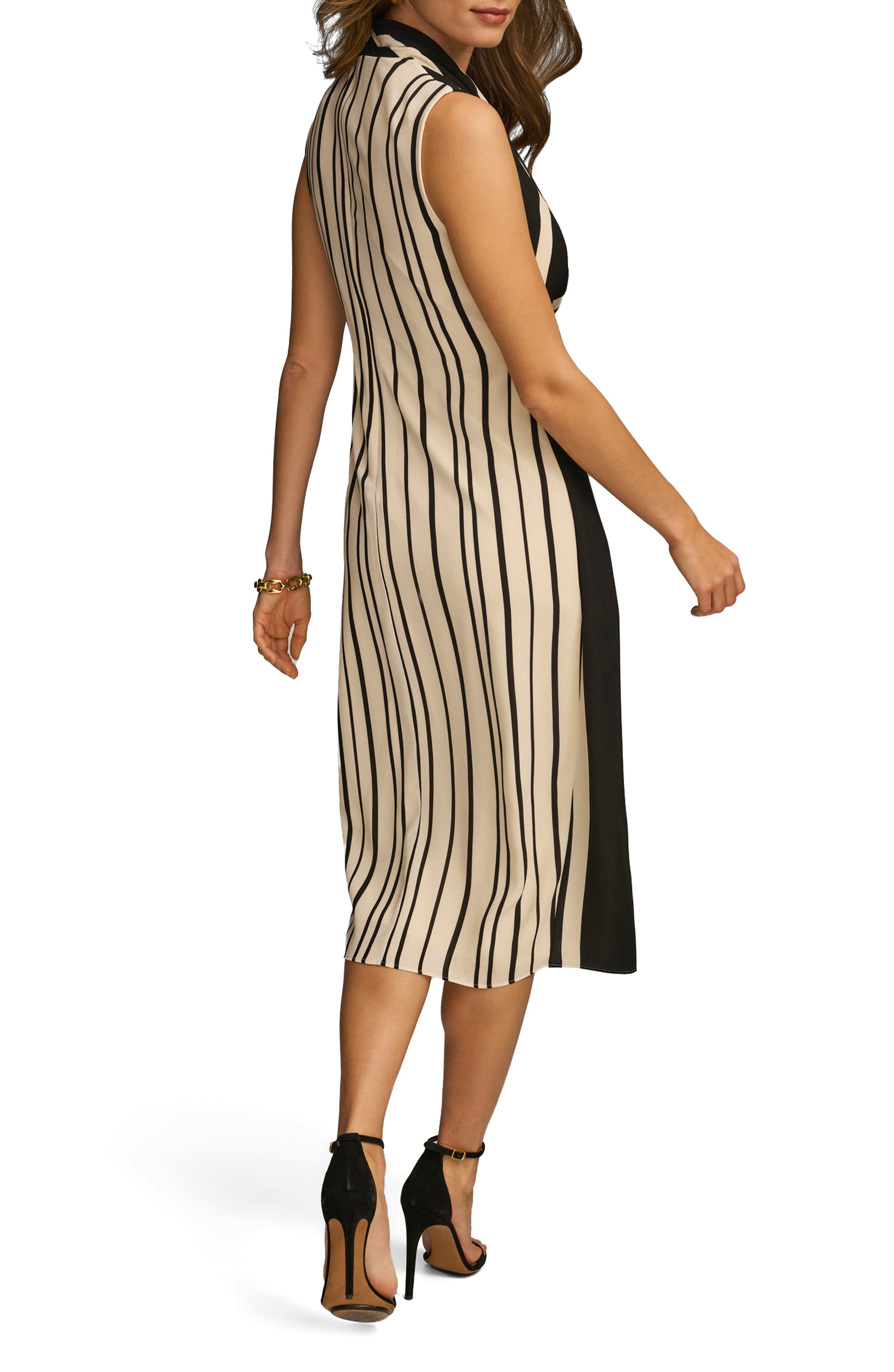 Donna Karan New York Stripe Faux Wrap Midi Dress in Black/Parchment | Smart  Closet