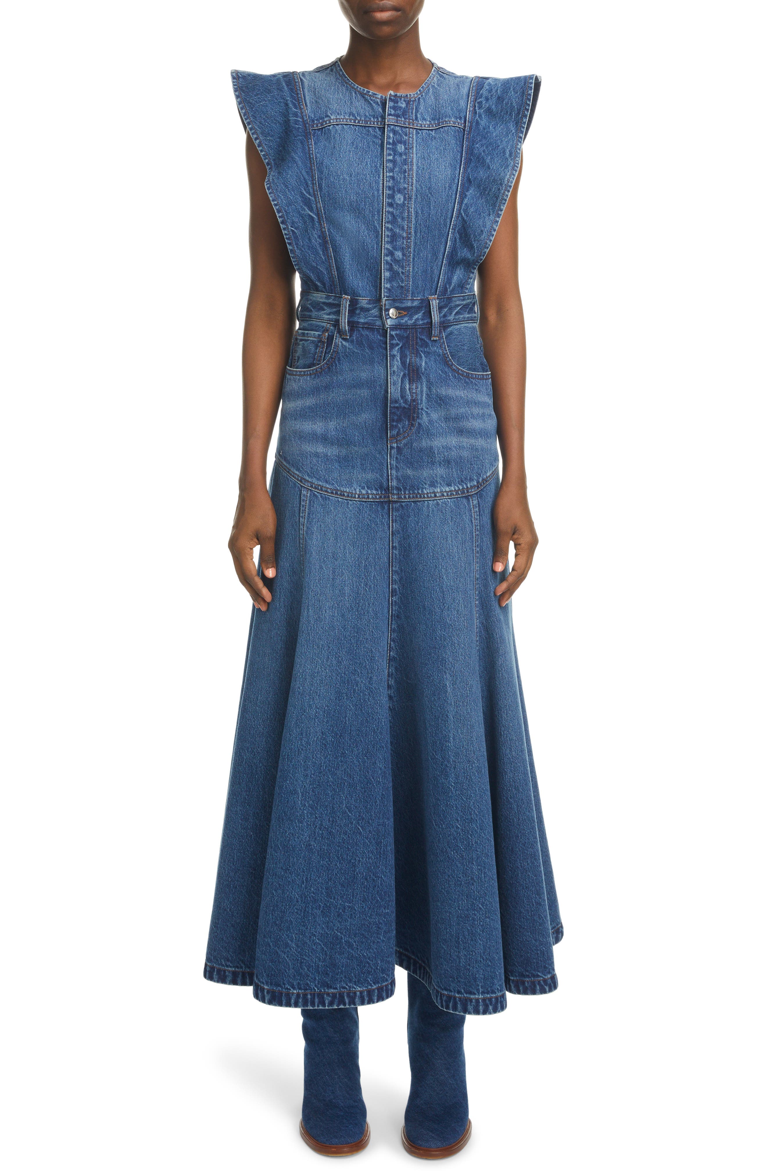 Chloe Organic Cotton Denim Sleeveless Midi Dress in Dusky Blue at Nordstrom
