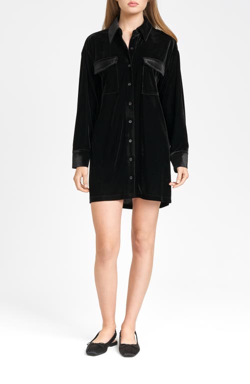 WAYF WAYF BRIELLA LONG SLEEVE VELVET SHIRTDRESS 