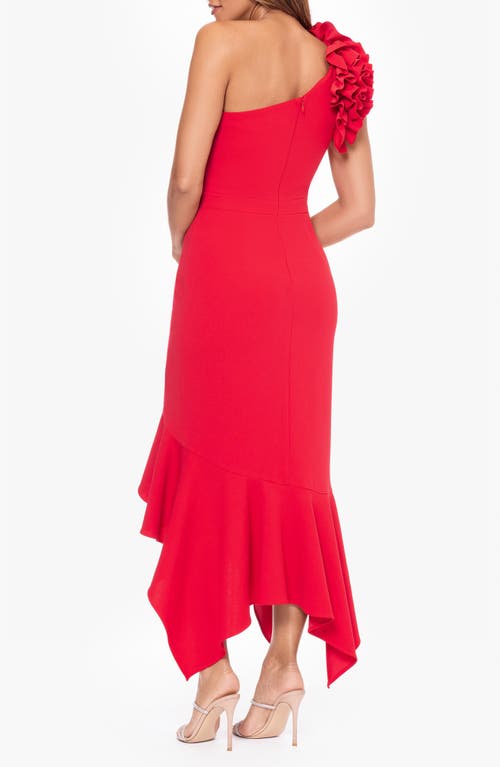 Xscape Evenings Ruffle Scuba Sheath Cocktail Dress In Red