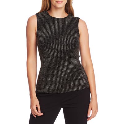 Vince Camuto Metallic Texture Knit Sleeveless Top, Black