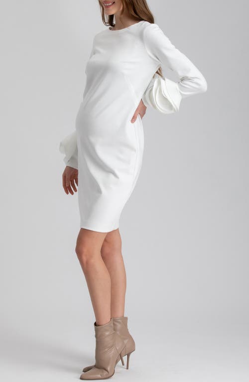 Pietro Brunelli Rosette Cuff Long Sleeve Maternity Sheath Dress In White