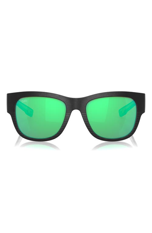 Costa Del Mar Caleta 55mm Mirrored Polarized Square Sunglasses in Black/Green Mirror at Nordstrom