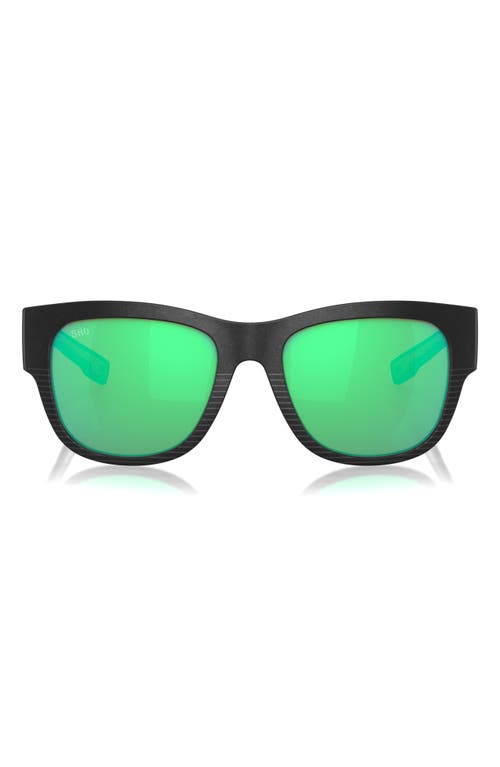 Costa Del Mar Caleta 55mm Mirrored Polarized Square Sunglasses In Black/green Mirror