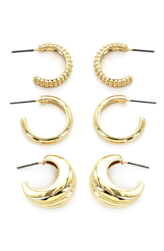 Shop Panacea Set Of 3 Textured Hoop Earrings In Gold