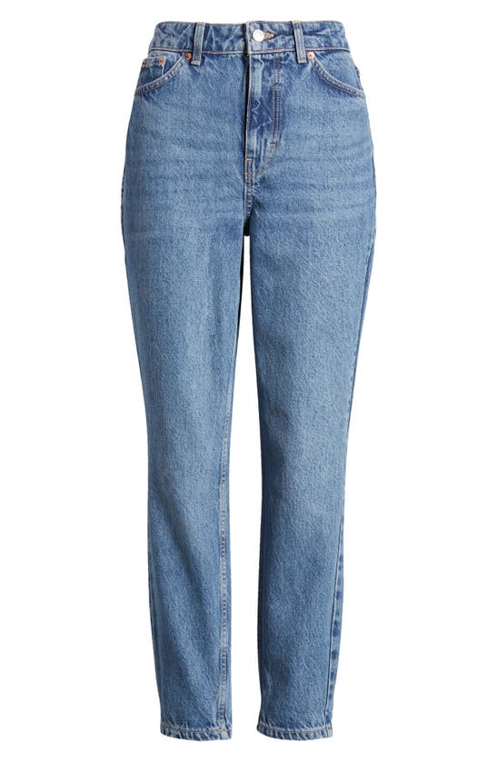 Shop Topshop High Waist Tapered Mom Jeans In Mid Wash Blue