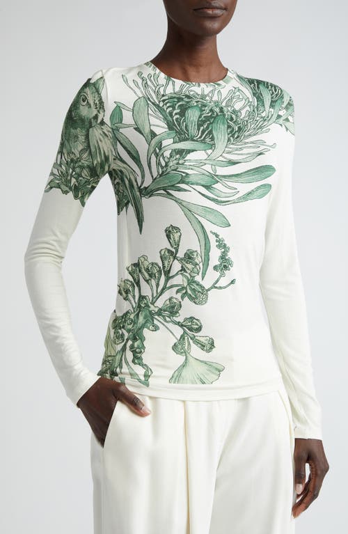 Shop Jason Wu Collection Pincushion Forest Print Knit Top In Chalk/emerald