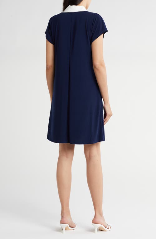 Shop Tash And Sophie Contrast Collar Dress In Blue/white