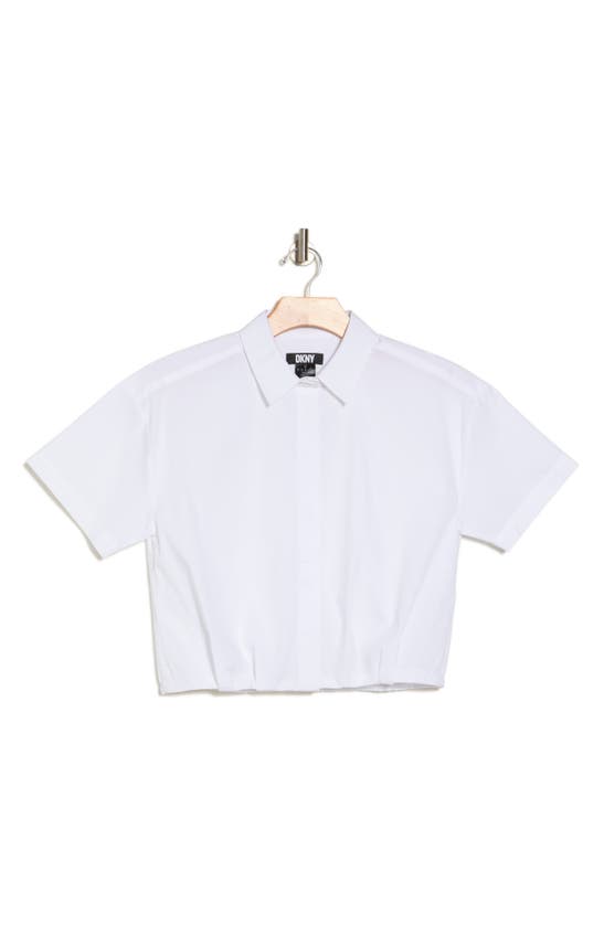 Dkny Stretch Cotton Poplin Crop Shirt In White