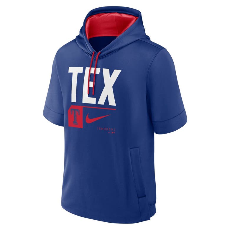 Shop Nike Royal Texas Rangers Tri Code Lockup Short Sleeve Pullover Hoodie