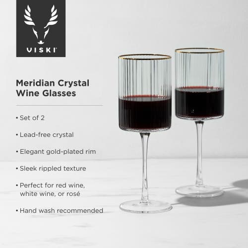 Viski Meridian Crystal Gold Rimmed Wine Glasses Set Of 2 In Clear