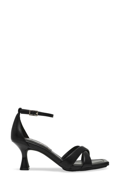 Anne Klein Joss Ankle Strap Kitten Heel Sandal In Black Smooth