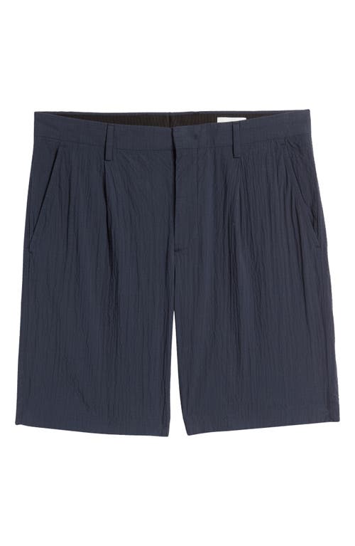 Shop Nn07 Bill 5721 Pleated Seersucker Shorts In Navy Blue