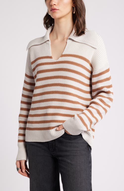 Shop Nordstrom Stripe Long Sleeve Cotton Sweater In Ivory Sand- Tan Stripe