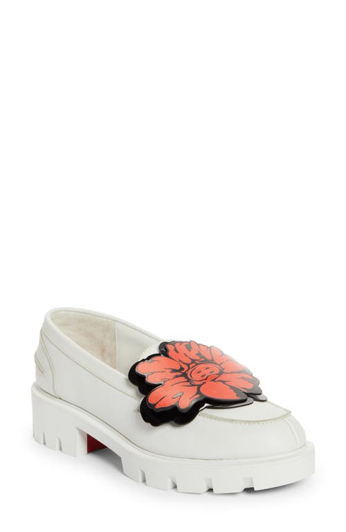 Shop Christian Louboutin X Shun Sudo Button Flower Moc Toe Lug Loafer In W302 Bianco/lin Bianco