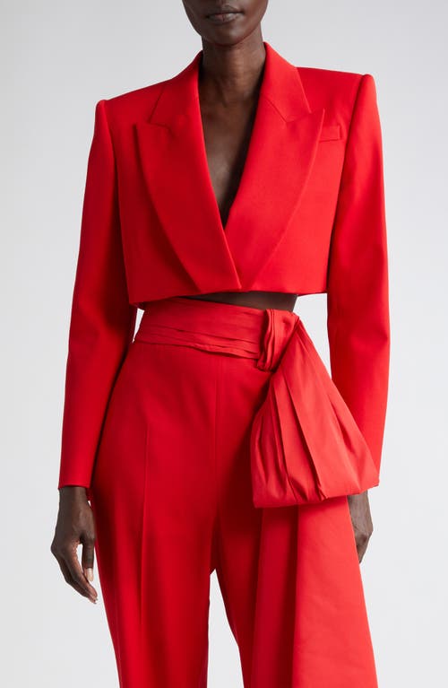 Wool Crop Tuxedo Jacket in Lust Red