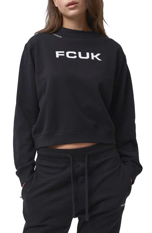 FCUK Crop Crewneck Sweatshirt in Black
