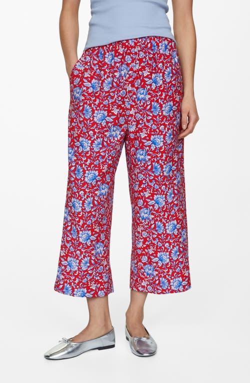 Mango Floral Crop Wide Leg Pants In Red