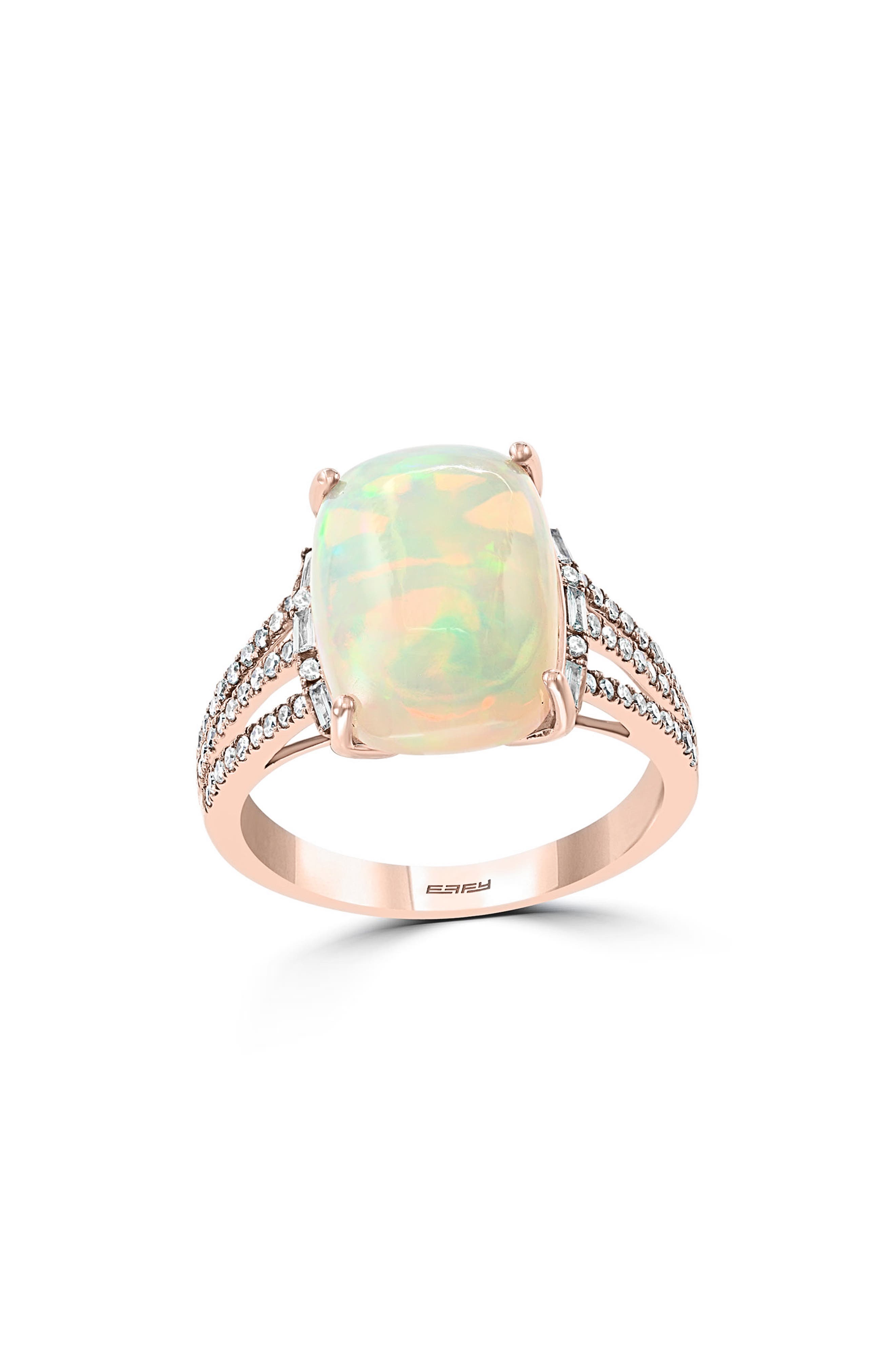 Gin and Grace 14K Rose Gold Oval-cut Ethiopian Opal and Diamond Accent Ring For Women Size 6, 7 and 8