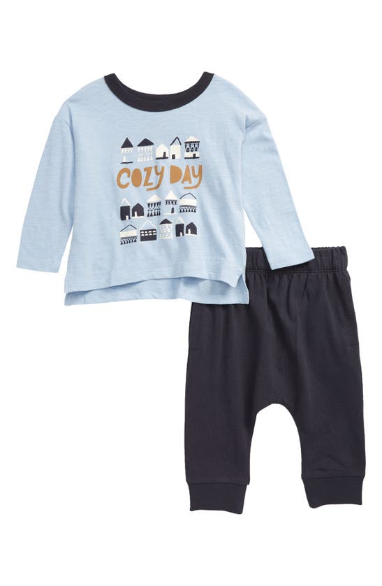 Open Edit Babies' Organic Cotton Graphic Tee & Joggers Set In Blue Kentucky Cozy Day