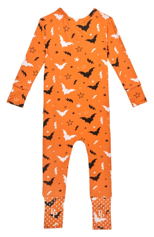 Shop Posh Peanut Hendrix Bat Print Fitted Convertible Footie Pajamas In Medium Orange