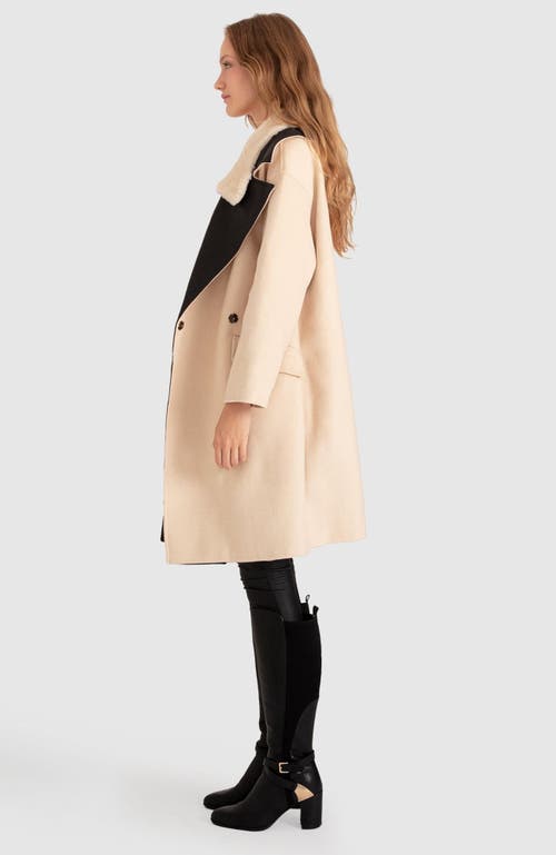 Shop Belle & Bloom Watch Me Go Oversized Leather Trimmed Coat In Pale Oat