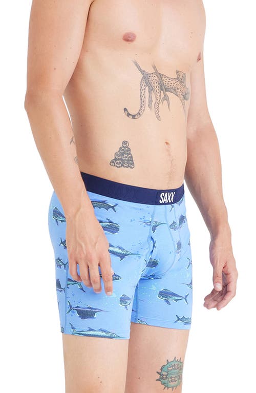 SAXX Ultra Super Soft Relaxed Fit Boxer Briefs in Fish On-Sail Blue 