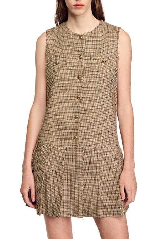 Shop Sandro Short Micro Houndstooth Dress In Brown