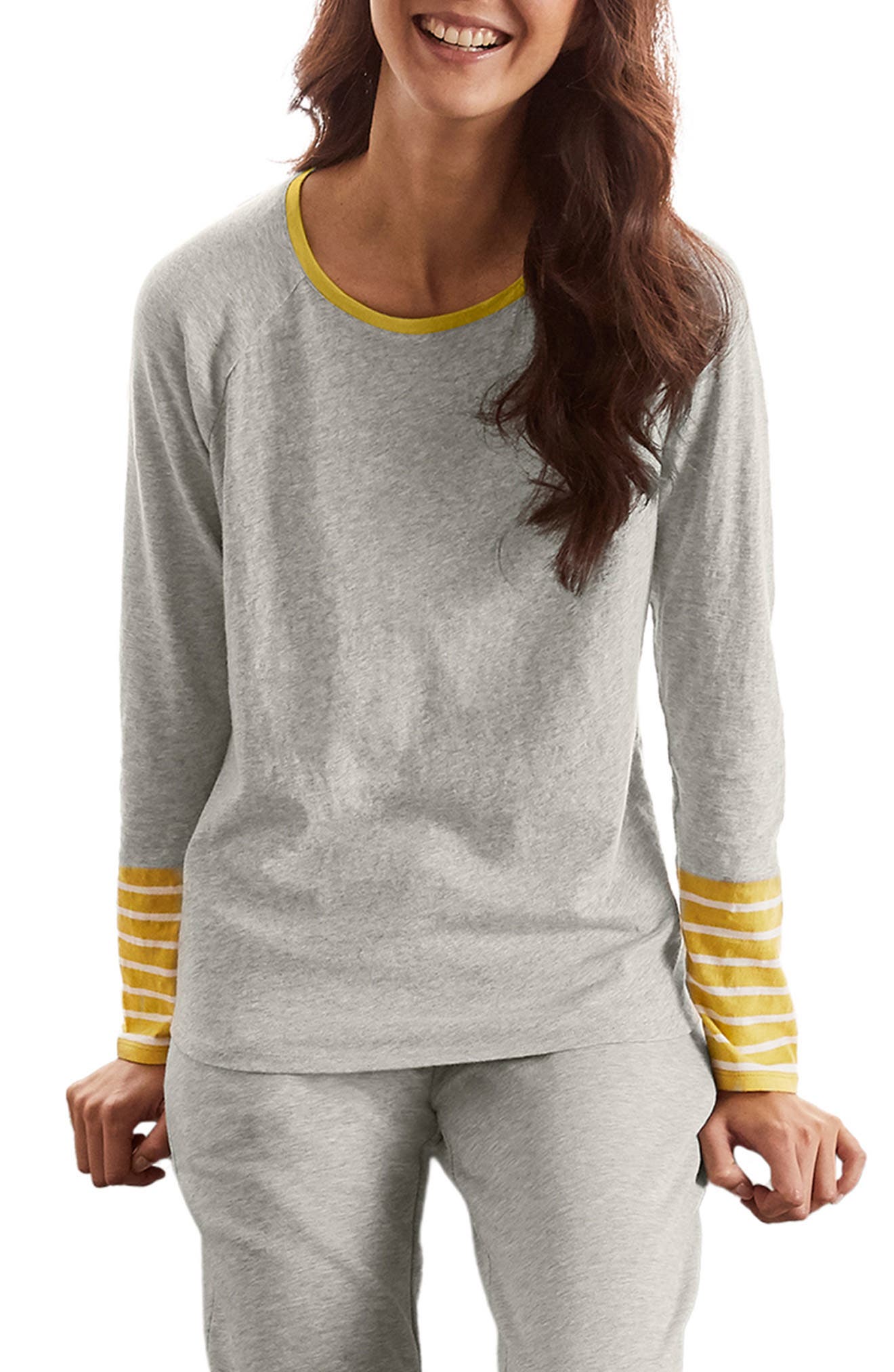 Boden Lorna T-shirt In Grey Marl Canary Stripe