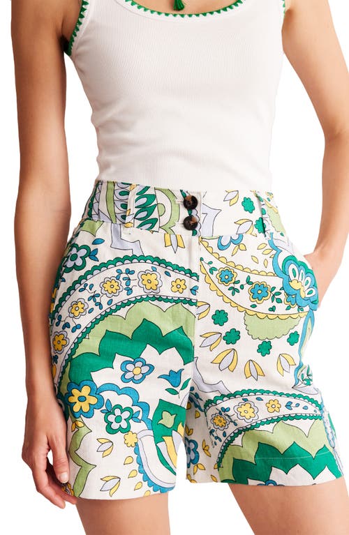 Shop Boden Westbourne Linen Shorts In Emerald, Foliage Paisley