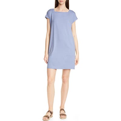 Petite Eileen Fisher Square Neck Tencel Lyocell Blend Dress, Blue