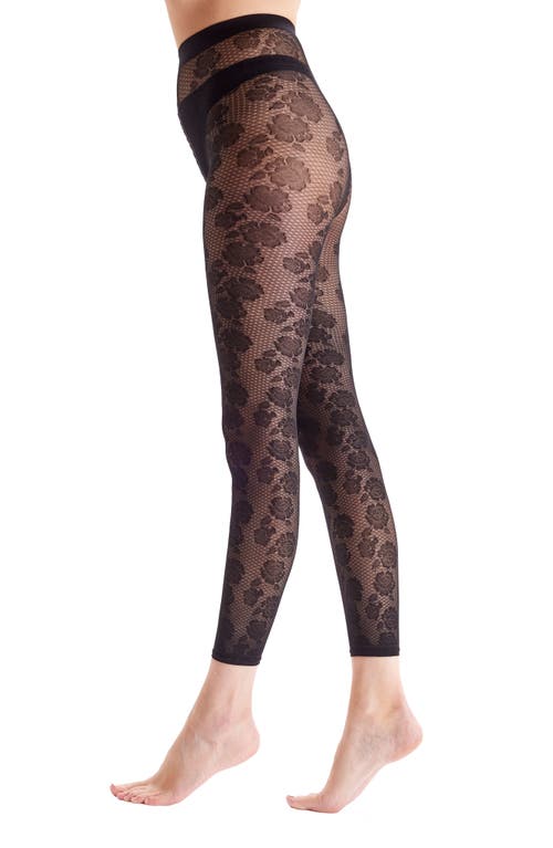 Floral Net Footless Tights in Black