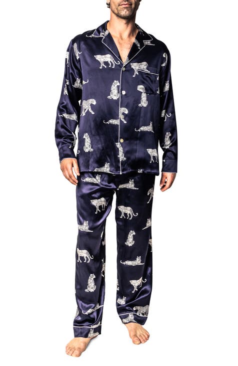 Silk Pajama Pants for Man in Navy