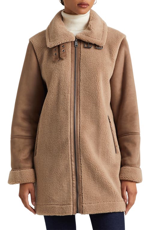 Lauren Ralph Faux Shearling Coat Truffle at Nordstrom,