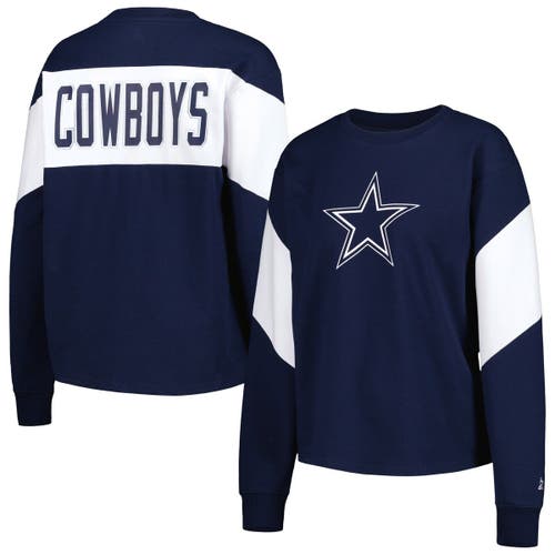 Women's Starter Navy Dallas Cowboys Insight Crop Tri-Blend Long Sleeve T-Shirt