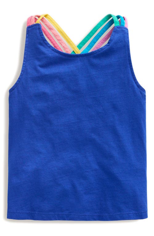Mini Boden Kids' Rainbow Cross Back Cotton Tank In Sapphire Blue