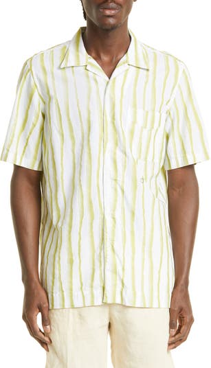 Lucky Brand Stripe Short Sleeve Linen & Cotton Button-up Camp