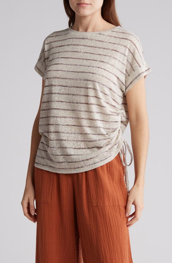 Caslon Drawstring T-shirt In Beige Oatmeal- Taupe Stripe